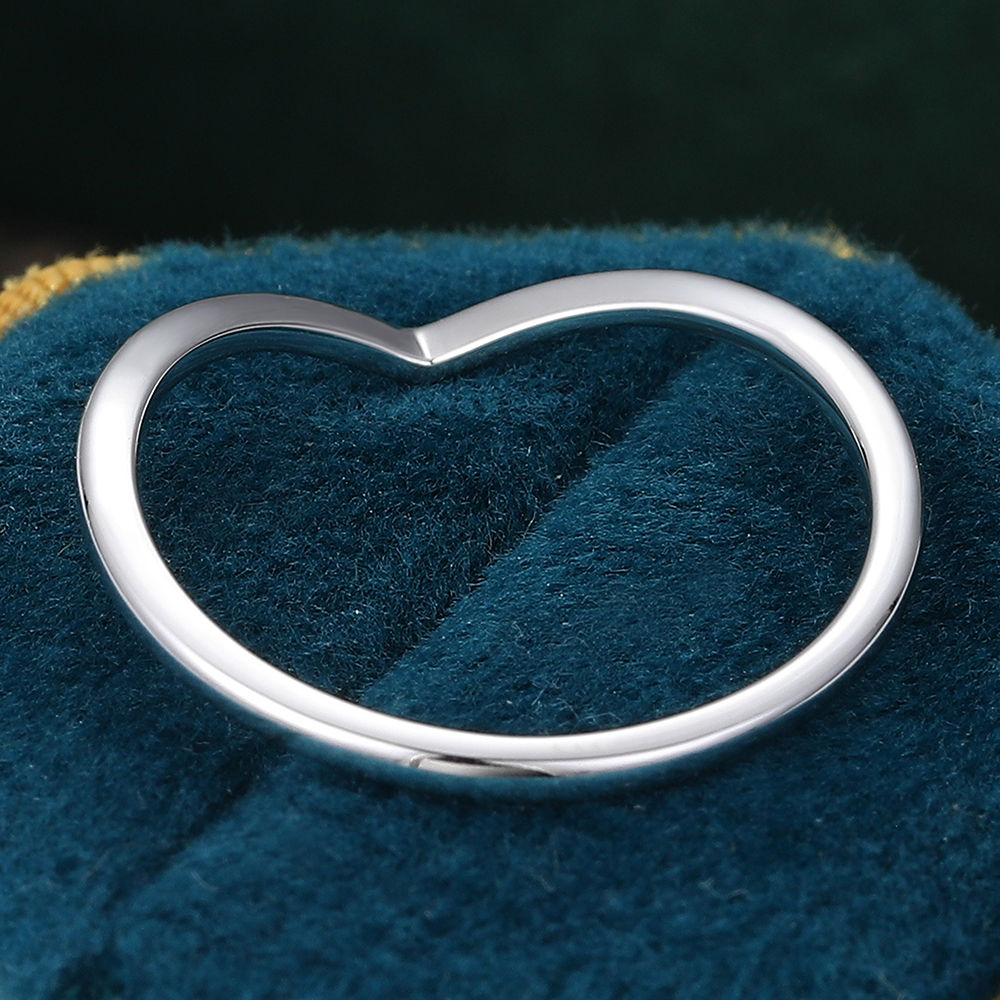 Juyoyo V Shaped Plain Solid White Gold Band Ring Curved Contour Wedding Band