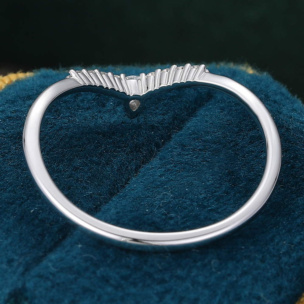 Juyoyo Moissanite Curved Wedding Band Vintage Pave Stackable Ring in 14K White Gold