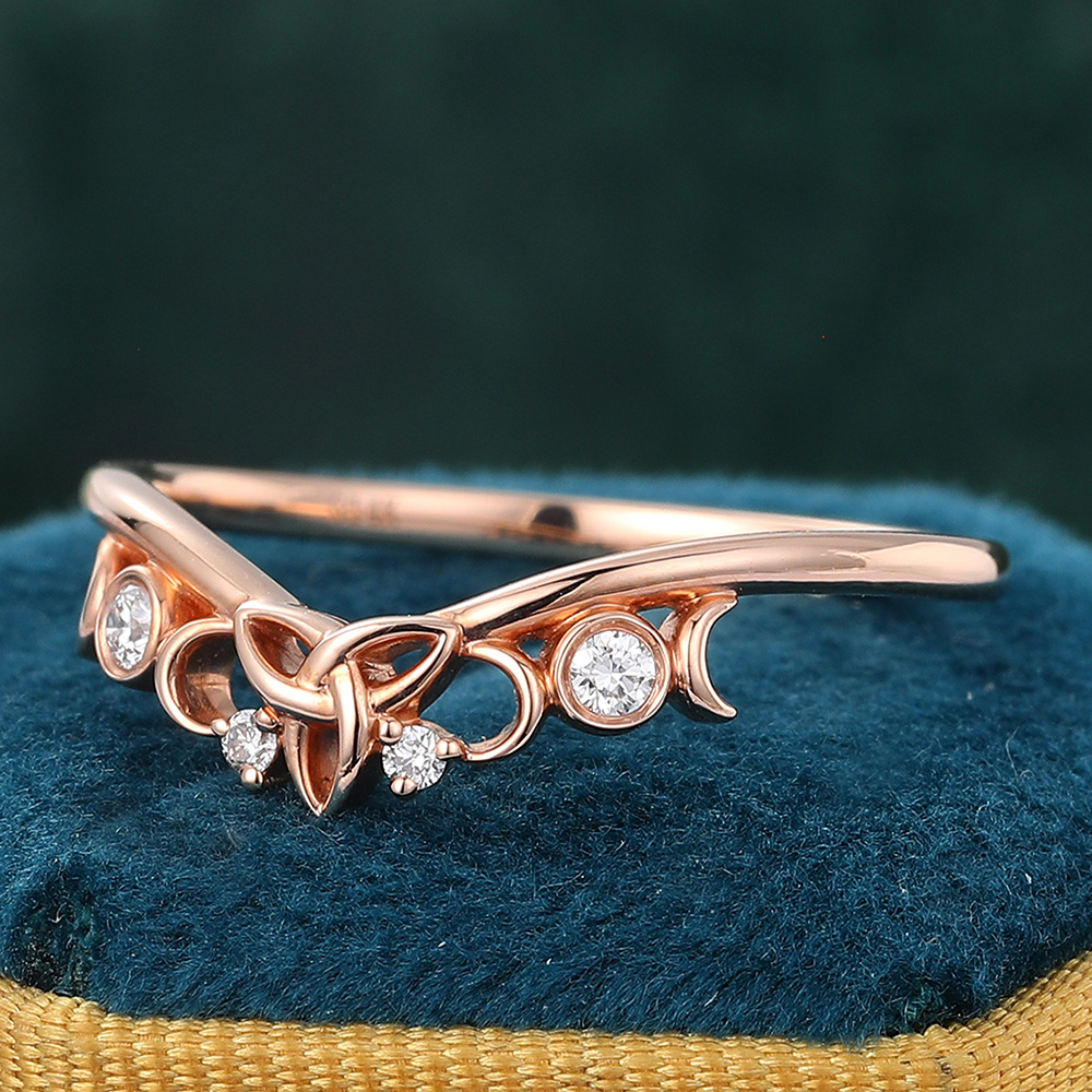 Juyoyo Vintage Moissanite Rose Gold Curved Twisted Wedding Band