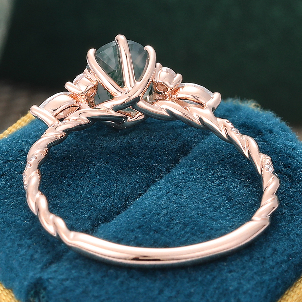 Juyoyo Oval Moss Agate Diamond Ring Twisted Rose Gold