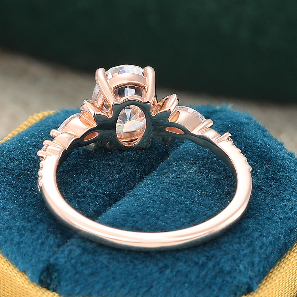 Juyoyo Oval Cut Moissanite Nature Inspired Engagement Ring Leaf Botanic Diamond Pave Bridal Ring