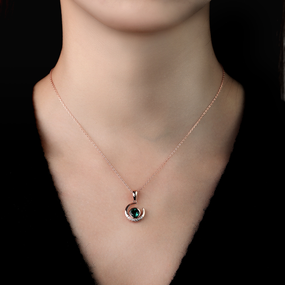 Rose Gold White Sapphire Moon Pendant Necklace