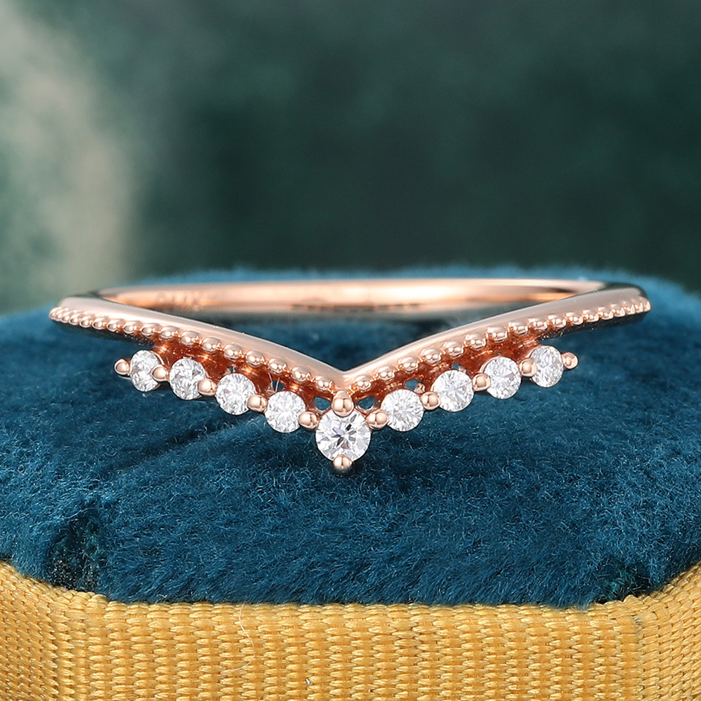 Juyoyo Rose Gold Moissanite Wedding Band Woman Diamond Curved Band Custom Matching Band
