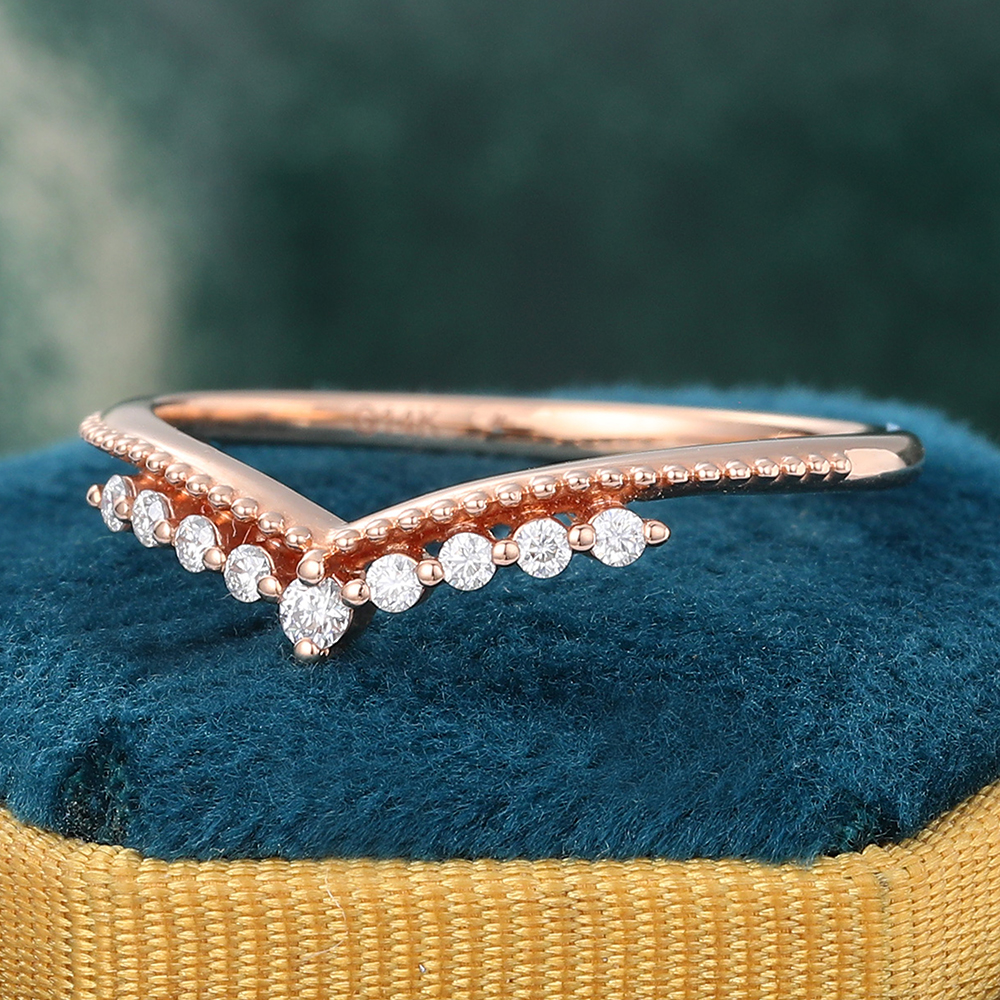 Juyoyo Rose Gold Moissanite Wedding Band Woman Diamond Curved Band Custom Matching Band