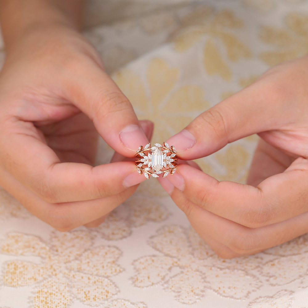 Juyoyo Moissanite Bridal Ring Set Vintage Vine Nature Inspired Engagement Ring Set - 3pcs