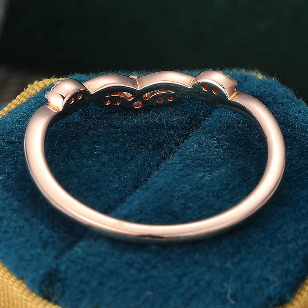 Juyoyo Unique Moissanite Ring Rose Gold Curved Wedding Band