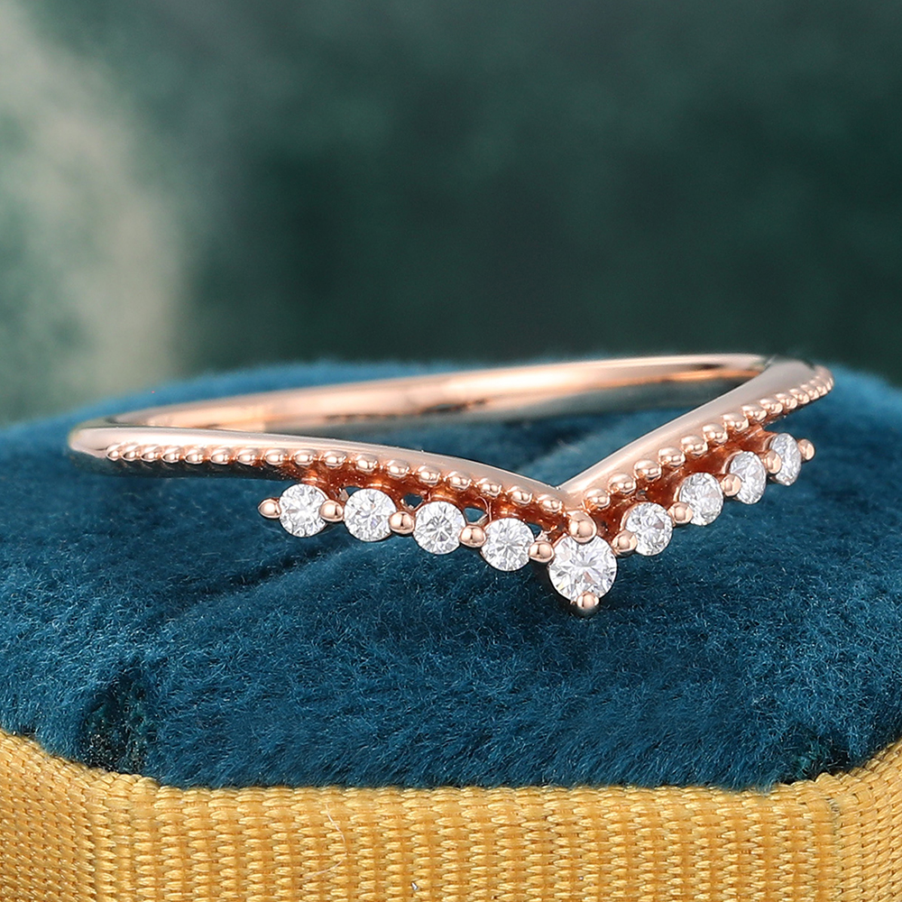 Juyoyo Rose Gold Moissanite Wedding Band Woman Diamond Curved Band Custom Matching Band