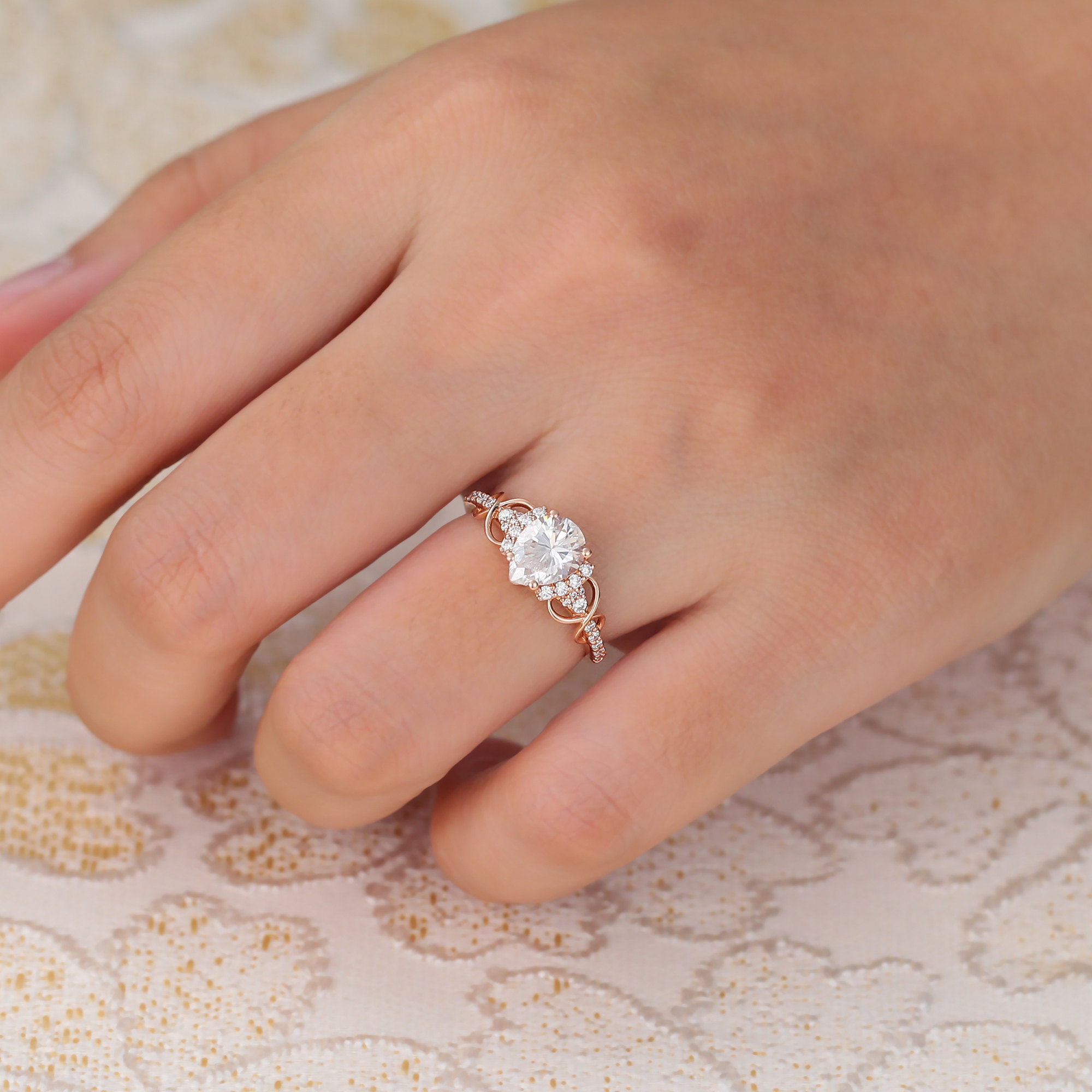 Juyoyo Pear Cut Moissanite Engagement Ring Infinity Promise Ring Pavé Diamond Ring Rose Gold