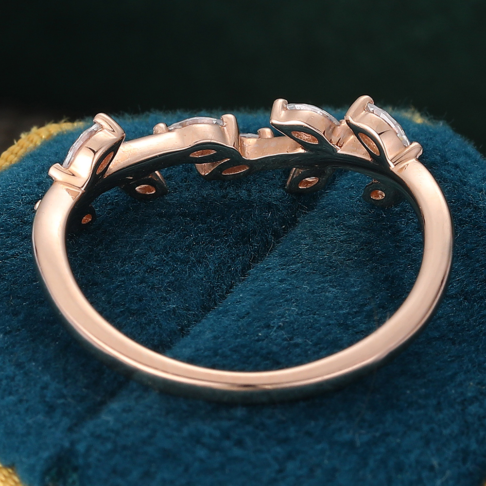 Juyoyo Marquise Cut Moissanite Curved Wedding Band Leaf Nature Inspired Stacking Ring Rose Gold