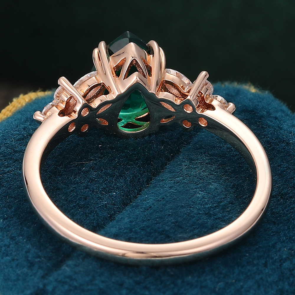 Juyoyo Pear Shape Lab Emerald Engagement Ring Diamond Cluster Ring