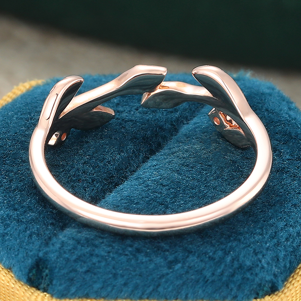Juyoyo 14K Rose Gold Moissanite Diamond Curved Wedding Band Leaf Vine Stacking Ring for Women