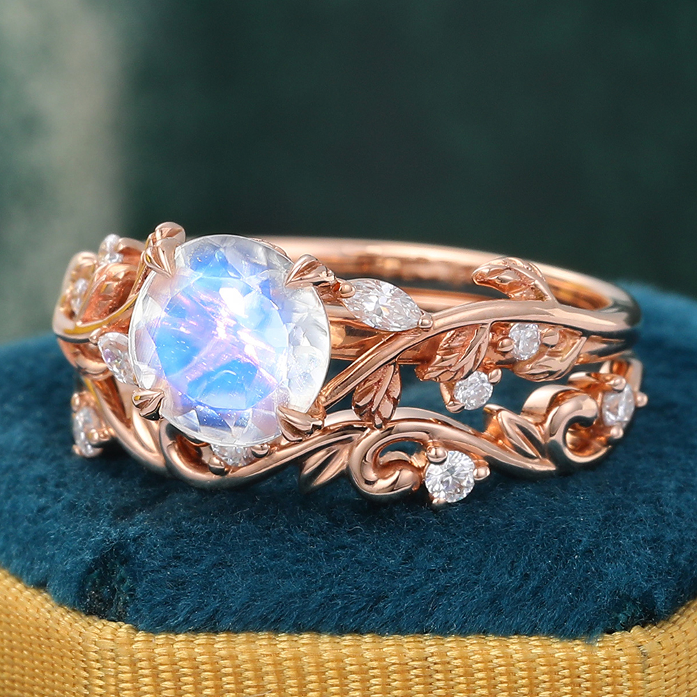 Moonstone offers Ring Leaf Engagement - Natural Moonstone Vine Branch Vintage Ring