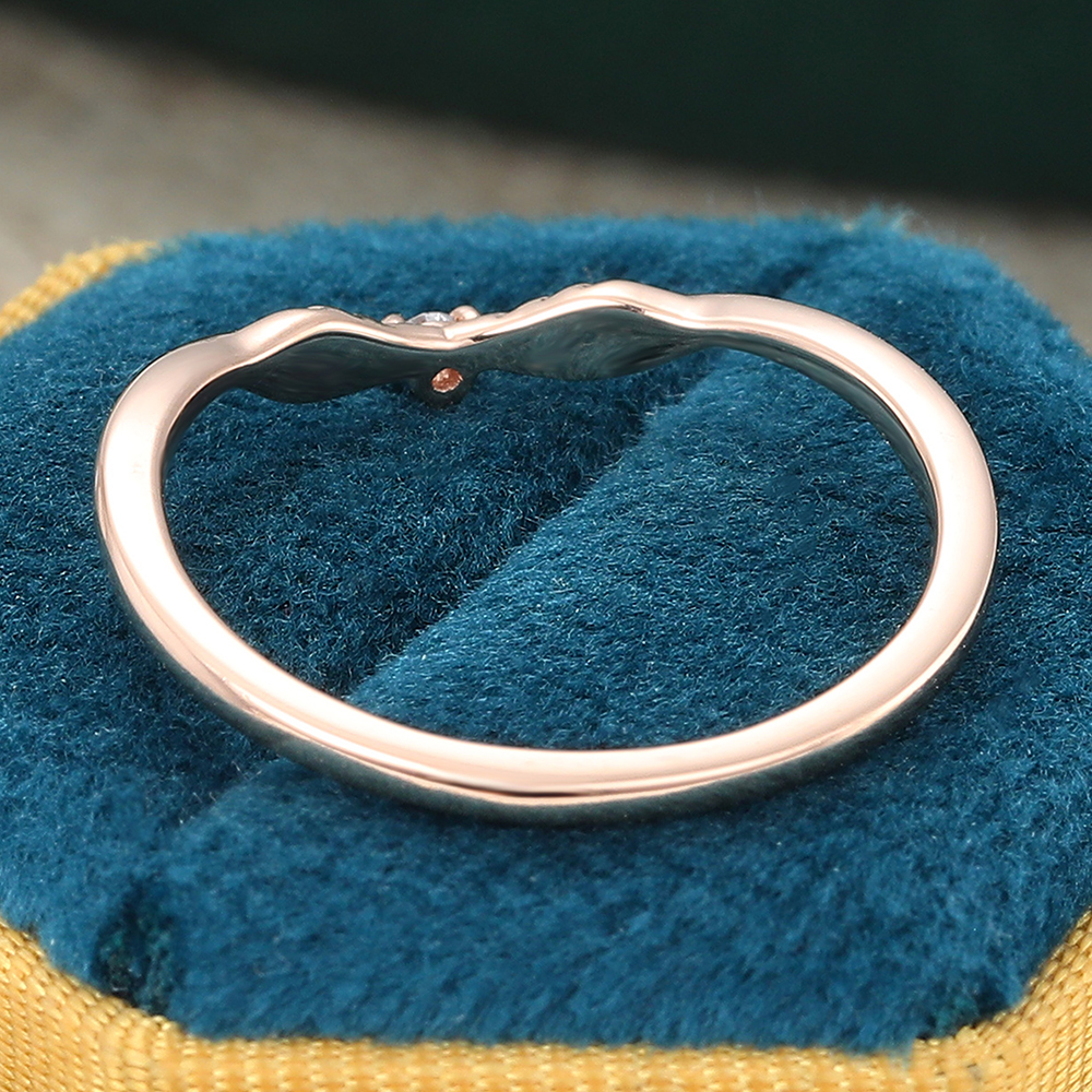 Juyoyo Moissanite Leaf Wedding Band Vintage Diamond Nature Inspired Curved Stacking Band 14k Rose Gold