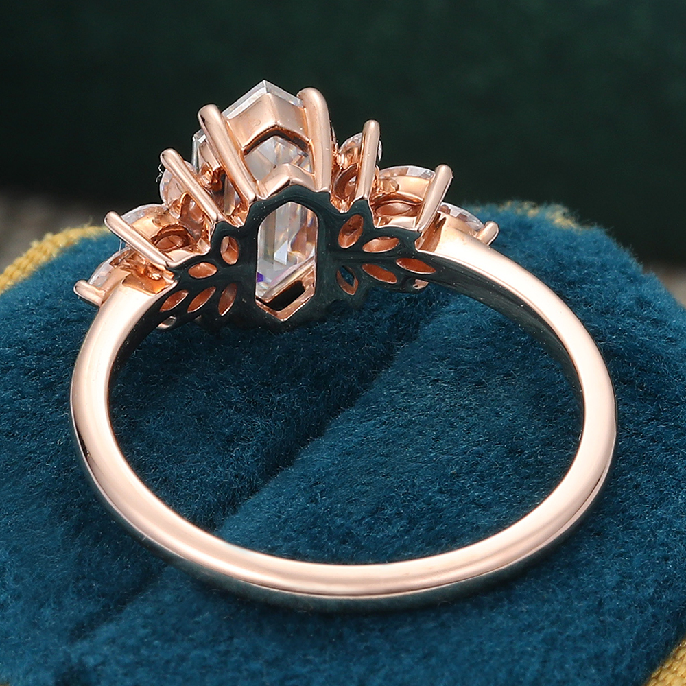 Juyoyo Long Hexagon Cut Moissanite Engagement Ring Lab Grown Diamond Ring Promise Anniversary Ring