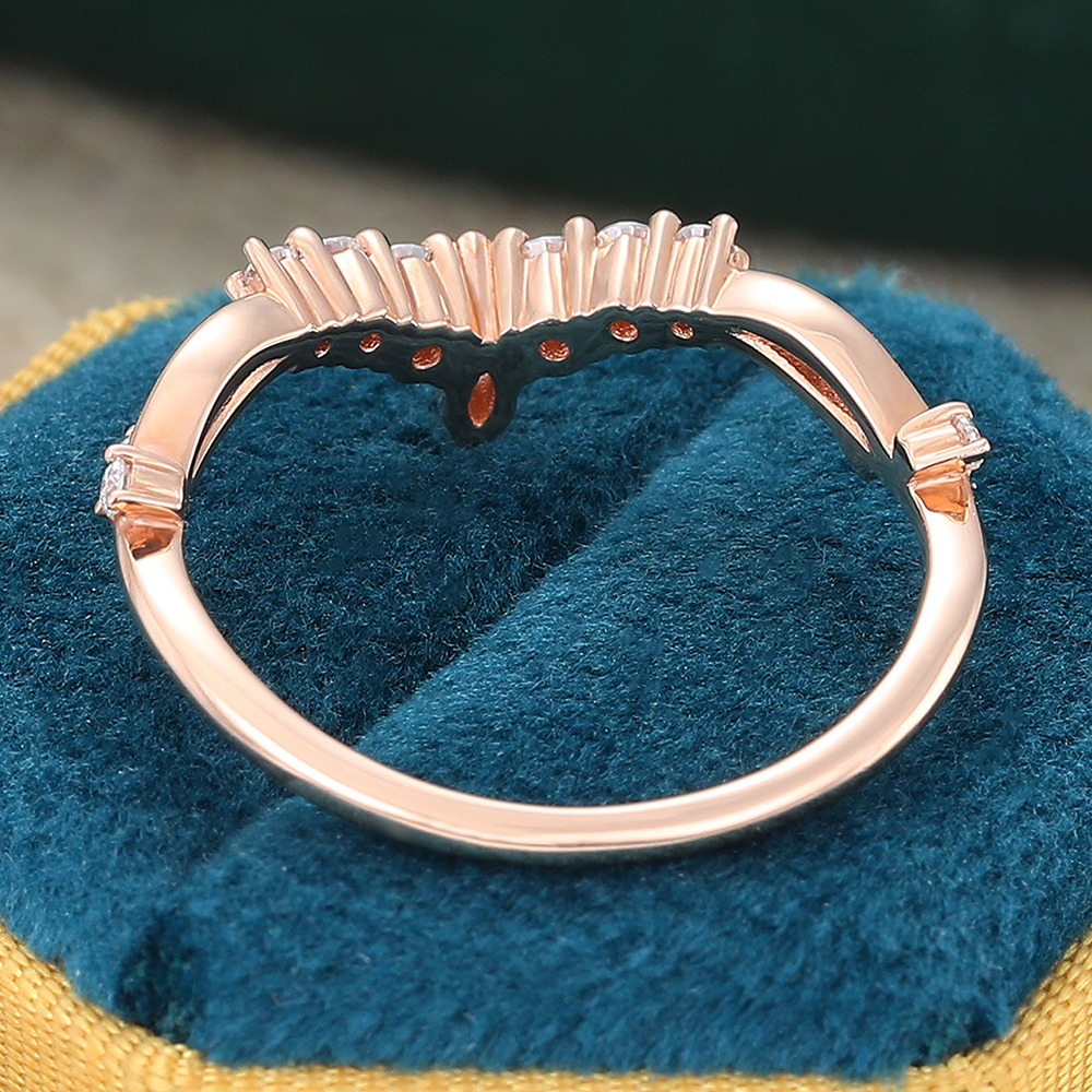 Juyoyo Rose Gold Marquise Moissanite Curved Wedding Band Rings