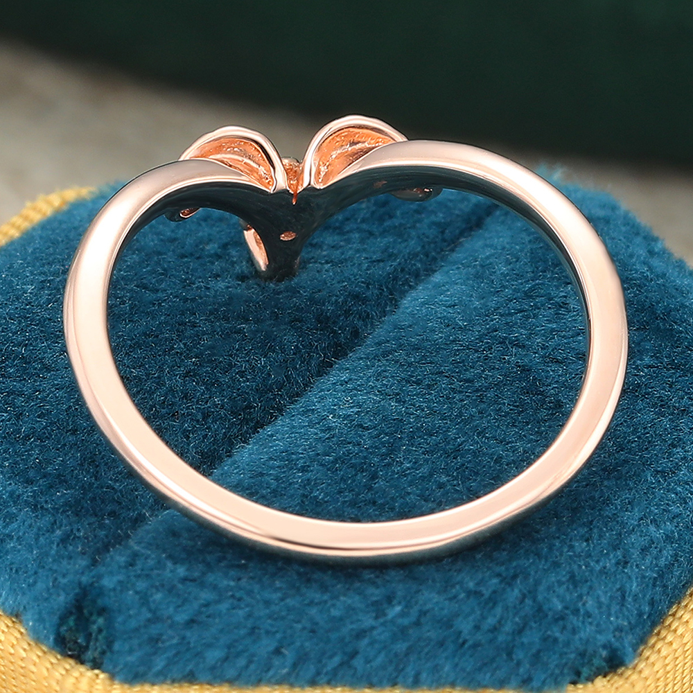 Juyoyo Unique Moissanite Curved Wedding Band 14K Rose Gold Leaf Floral Nature Inspired Wedding Band