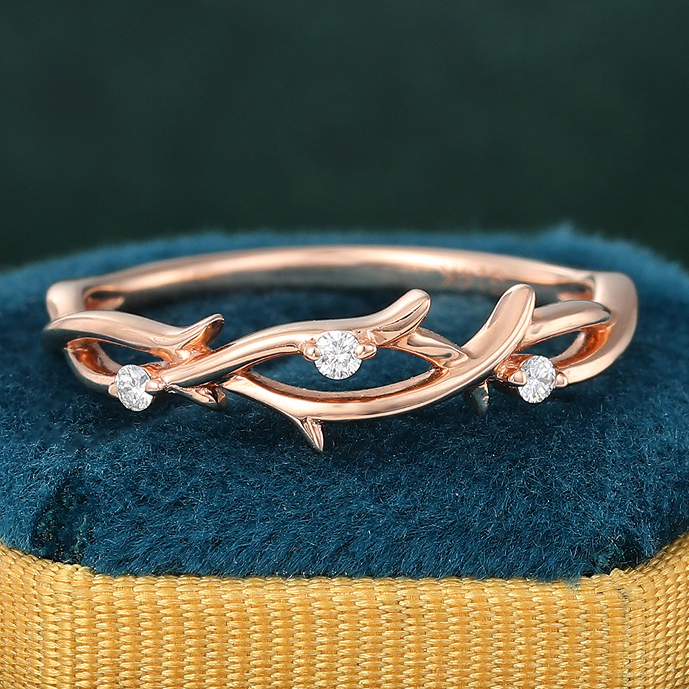 Nature Inspired Moissanite Infinity Wedding Band Stacking Ring 