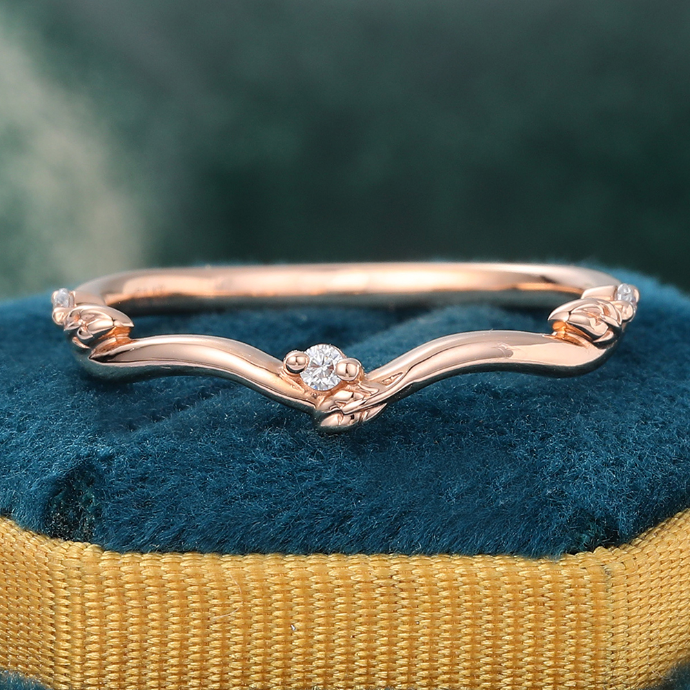 Juyoyo Moissanite Bridal Mounted with Diamond Side Stones Curved Wedding Band 14K Rose Gold