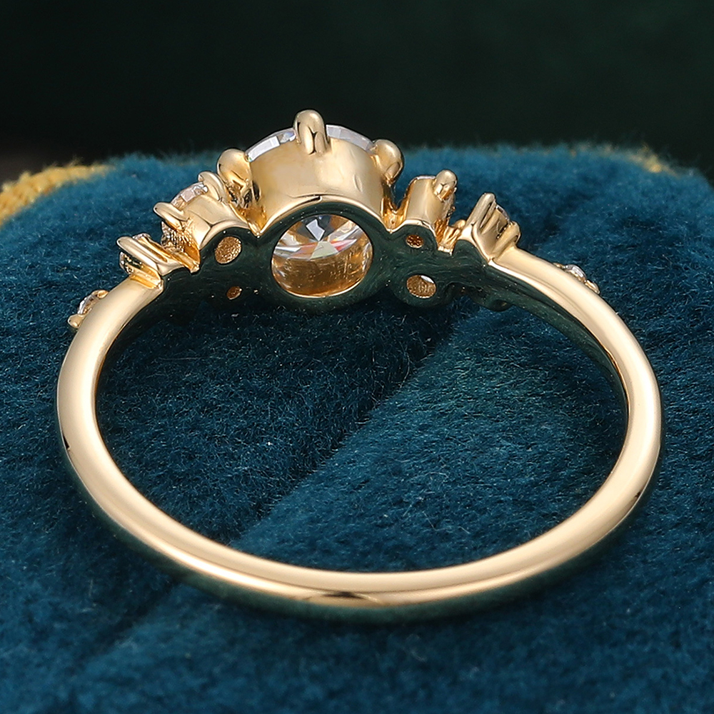 Round Moissanite Engagement Ring Cluster Bridal Ring for Women in 14K Yellow Gold