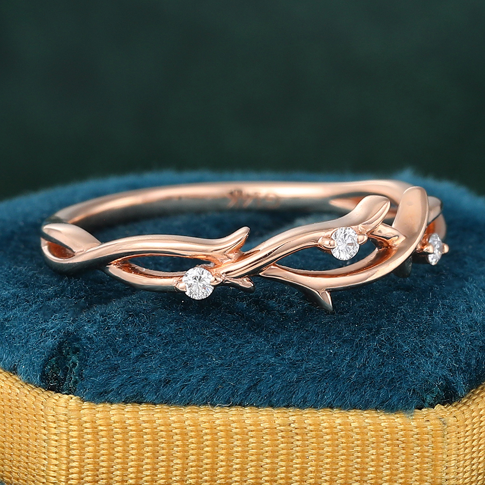 Nature Inspired Moissanite Infinity Wedding Band Stacking Ring 