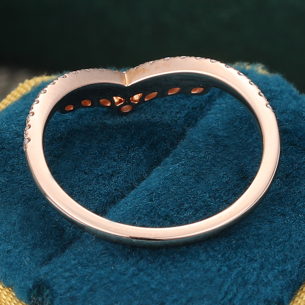 Juyoyo Moissanite Curved Wedding Band Unique Women Milgrain Diamond Matching Stacking Ring