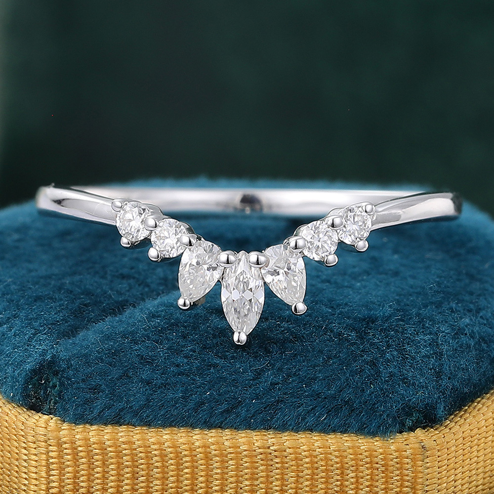 Juyoyo Rose Gold Marquise Moissanite Curved Wedding Band 