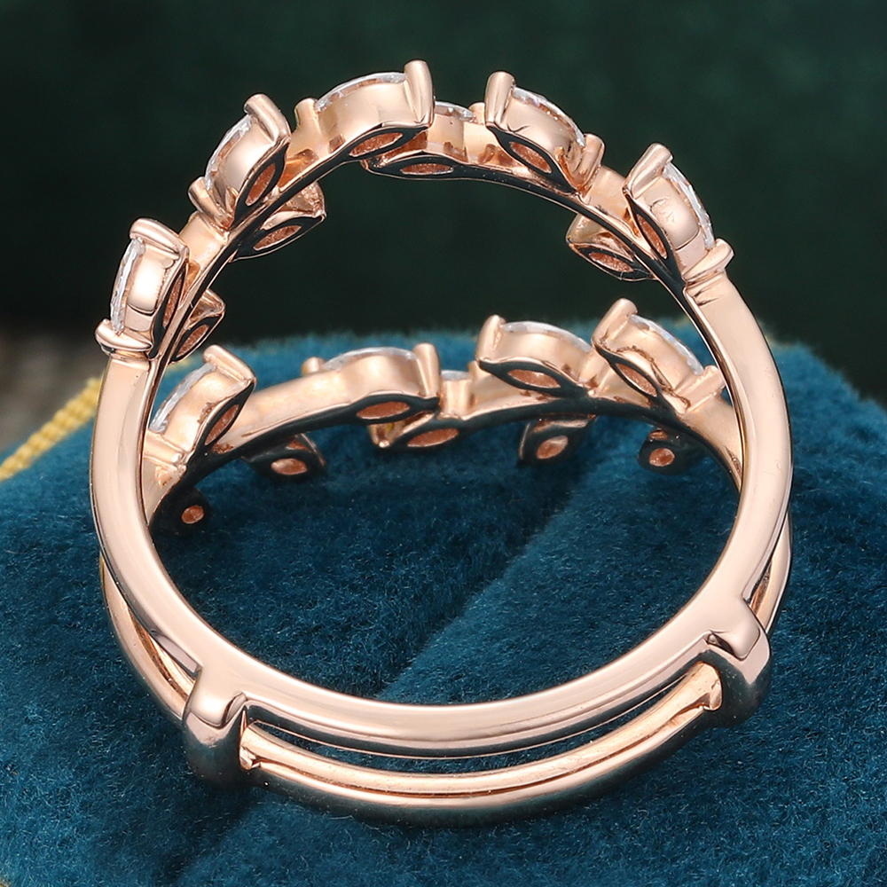 Juyoyo Rose Gold Marquise Cut Moissanite Double Curved Wedding Band Delicate Leaf Shape Enhancer