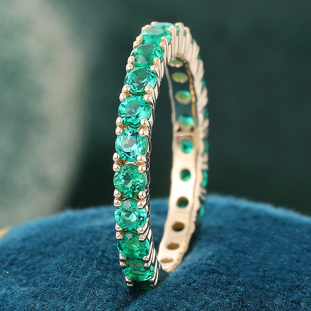 Juyoyo Round Cut Emerald Wedding Ring Vintage Yellow Gold Eternity Wedding Band