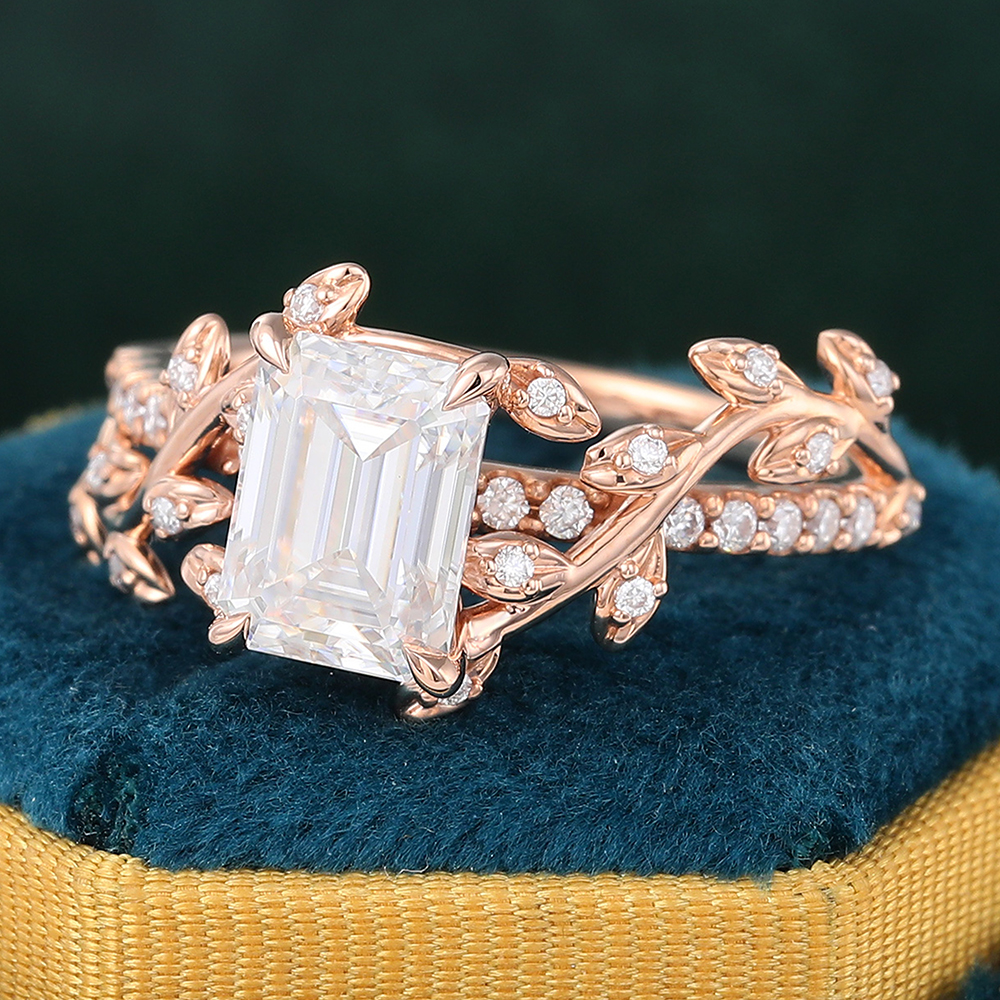 Juyoyo Emerald Cut Moissanite Engagement Ring Garden-Themed Nature Inspired Anniversary Promise Ring