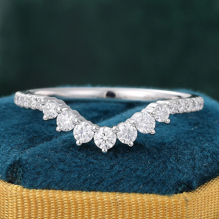 Moissanite Curved White Gold Half Eternity Wedding Band