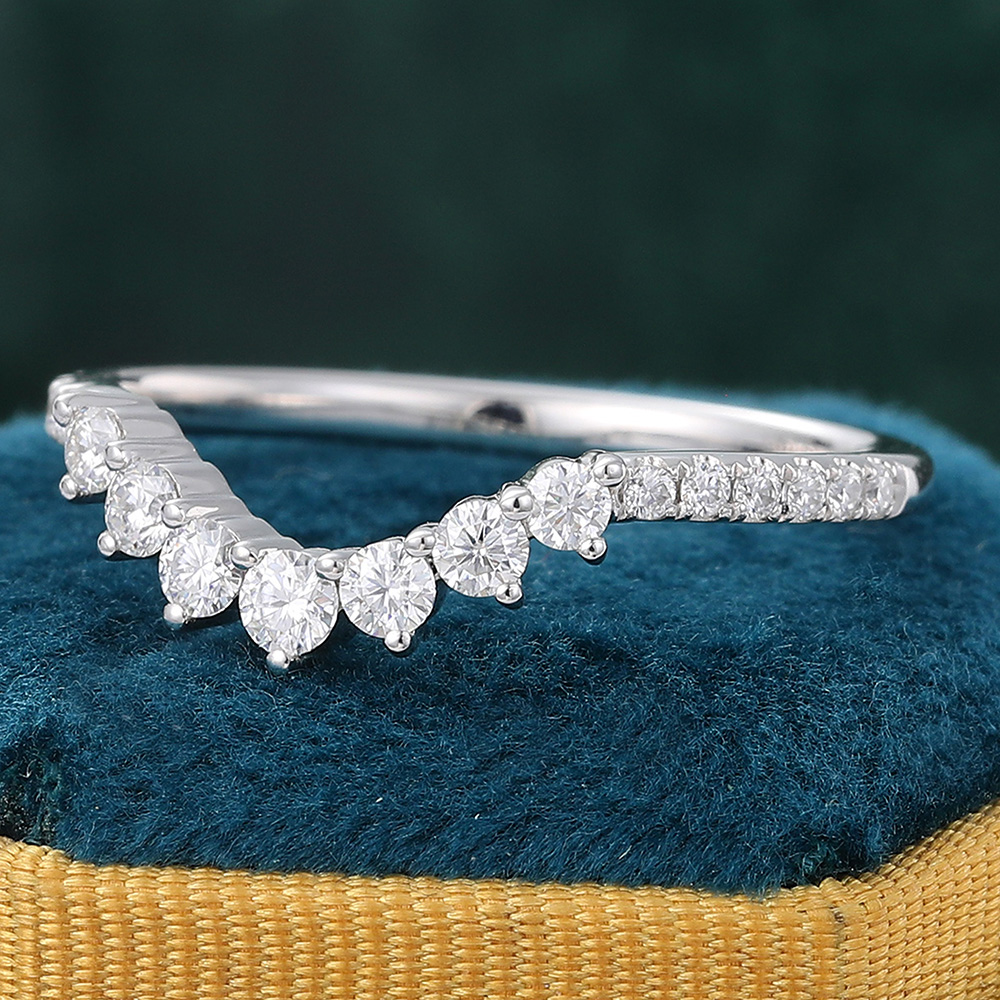 Juyoyo Moissanite Curved White Gold Half Eternity Wedding Band