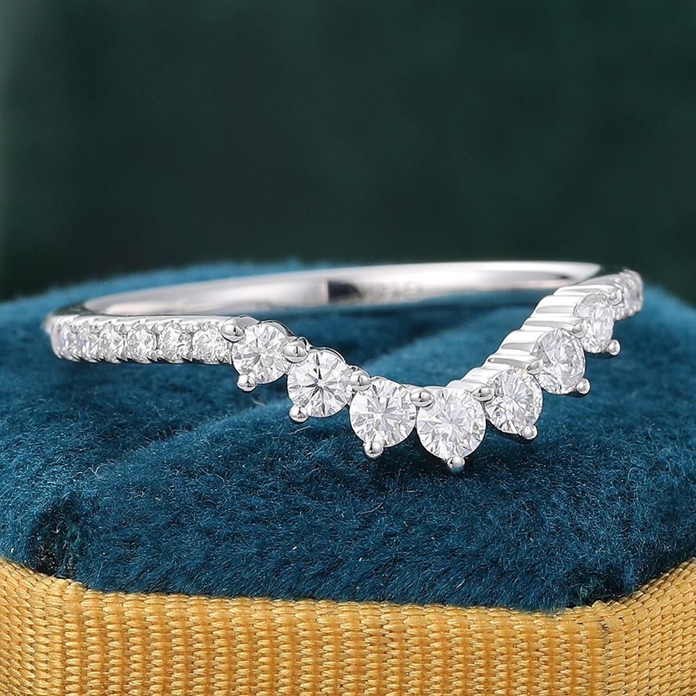 Juyoyo Moissanite Curved White Gold Half Eternity Wedding Band