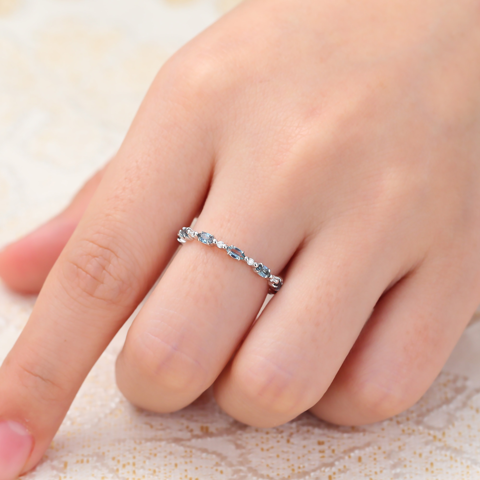 Juyoyo Marquise Cut Alexandrite Wedding Band Eternity Stacking Ring June Birthstone Gift