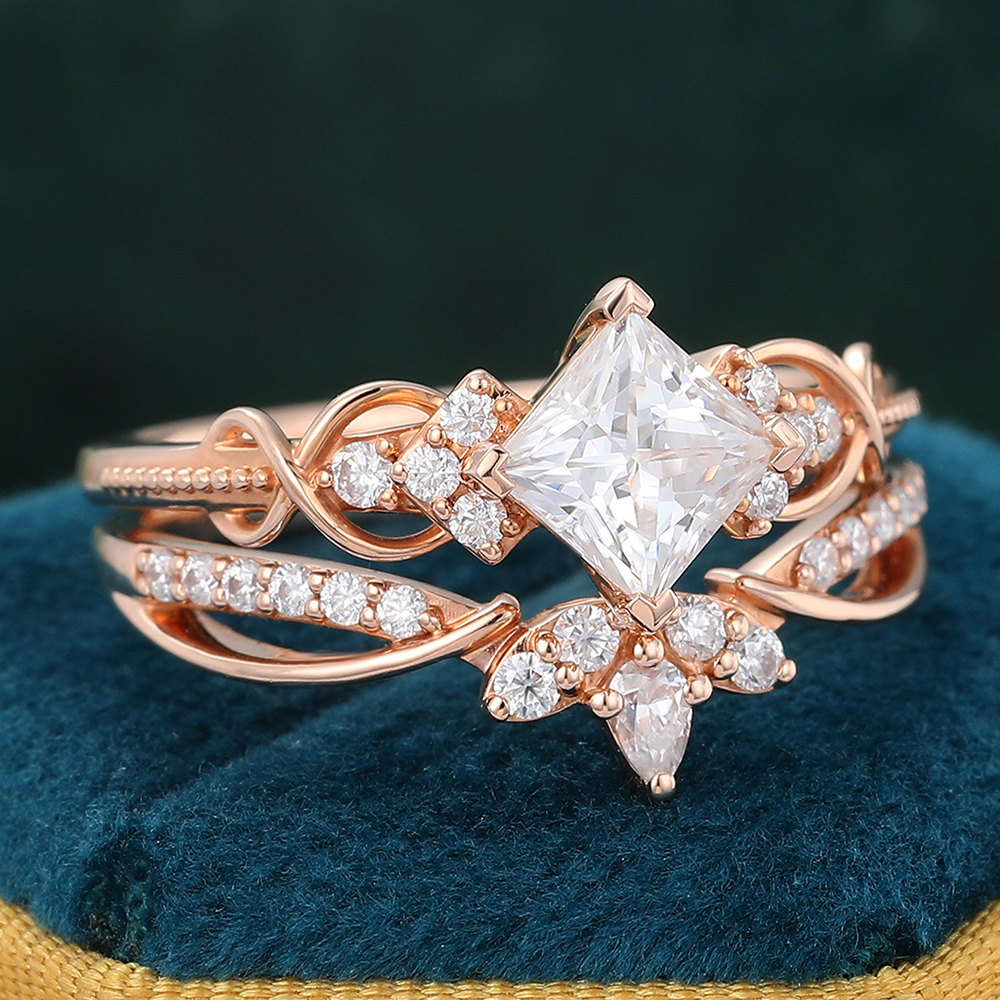 Juyoyo Vintage Moissanite Bridal Ring Set Infinity Wedding Ring Set 14K Rose Gold