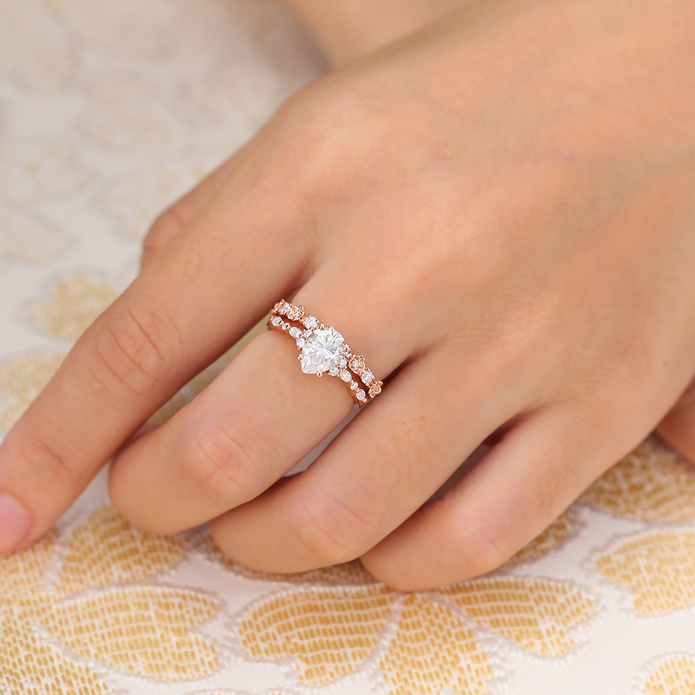 Juyoyo Pear Shaped Moissanite Engagement Ring Vintage Nature Inspired Wedding Ring Set - 2pcs