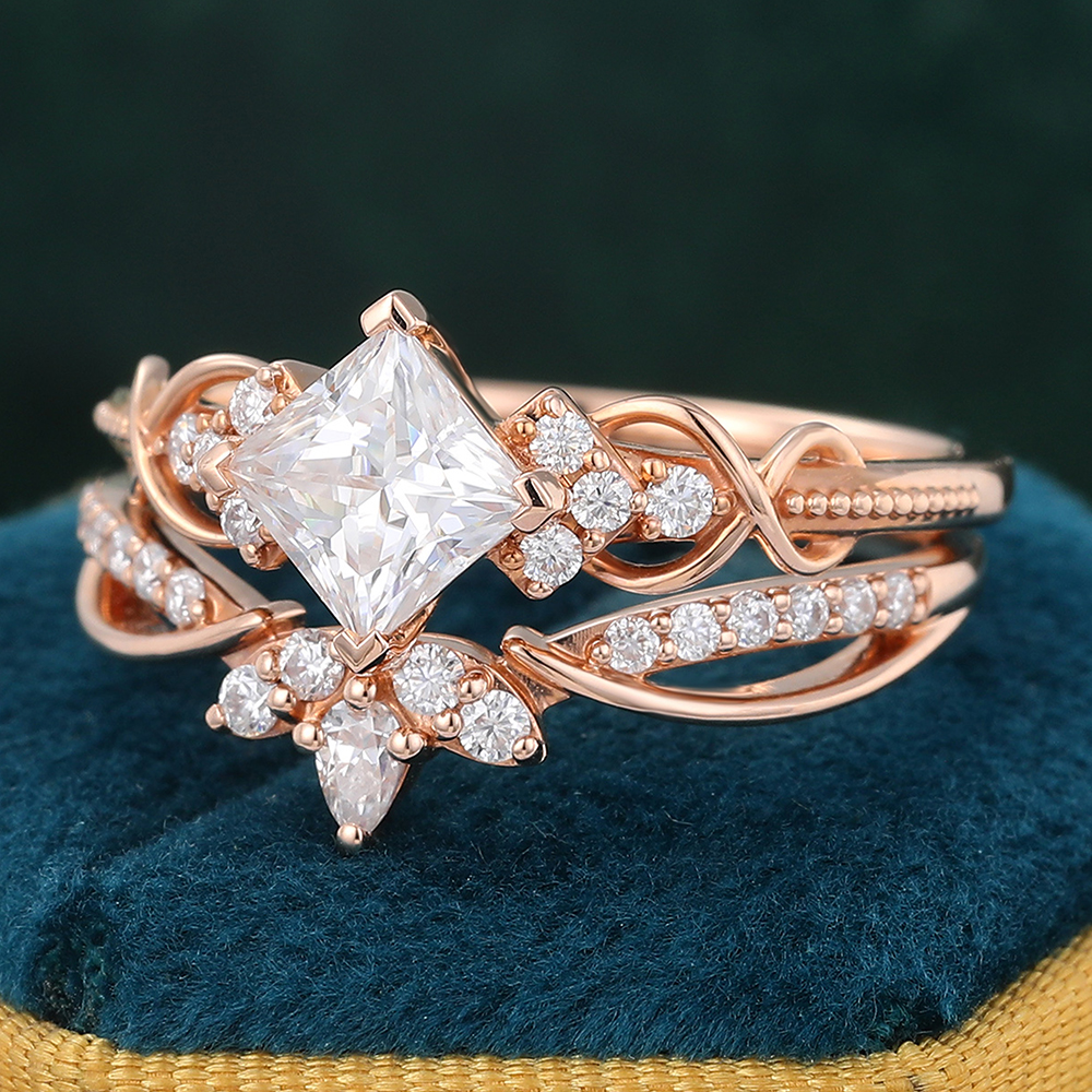 Juyoyo Vintage Moissanite Bridal Ring Set Infinity Wedding Ring Set 14K Rose Gold
