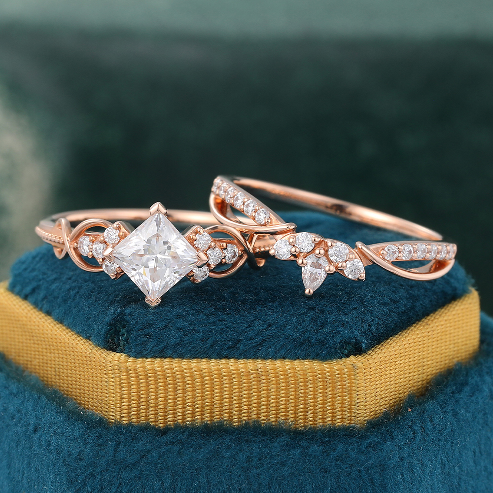 Juyoyo Vintage Moissanite Bridal Ring Set Infinity Wedding Ring Set 14K Rose Gold