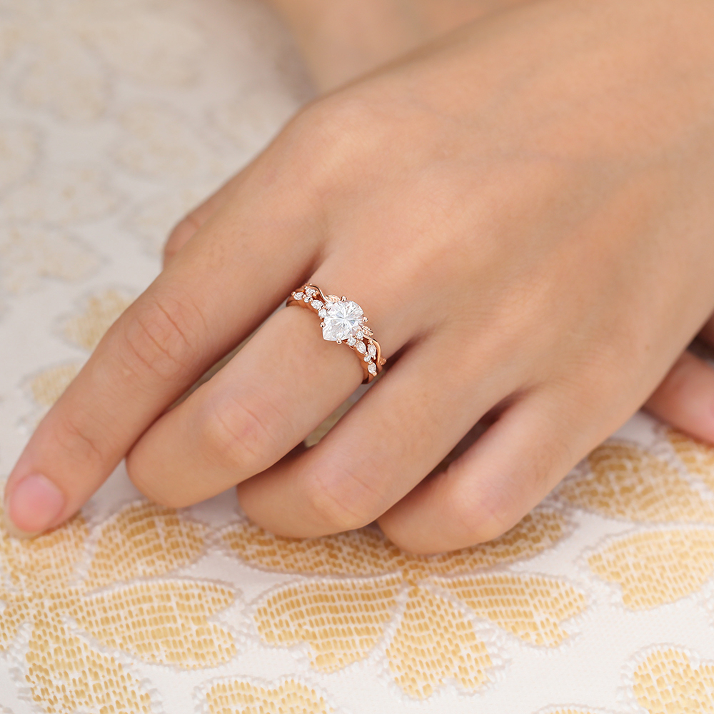 Juyoyo Pear Shaped Moissanite Engagement Ring Set Vintage Wedding Ring Set Inspired by Nature - 2pcs