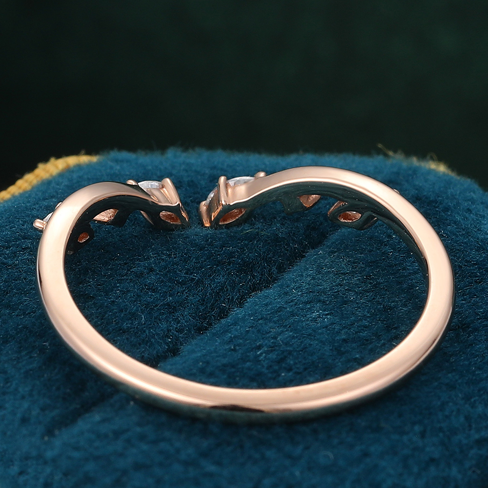 Juyoyo Unique Moissanite Curved Open Wedding Band Rose Gold Nature Inspired Stackable Ring