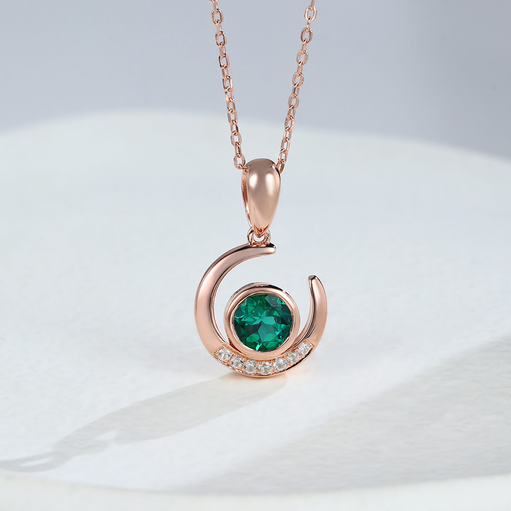 Emerald & White Sapphire Moon Pendant Necklace