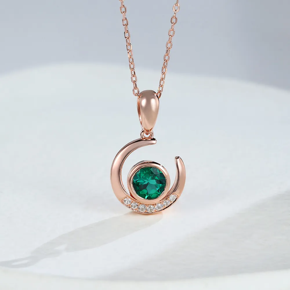 Emerald & White Sapphire Moon Pendant Necklace