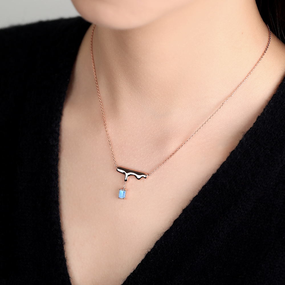 Rose Gold Emerald Cut Moonstone Necklace