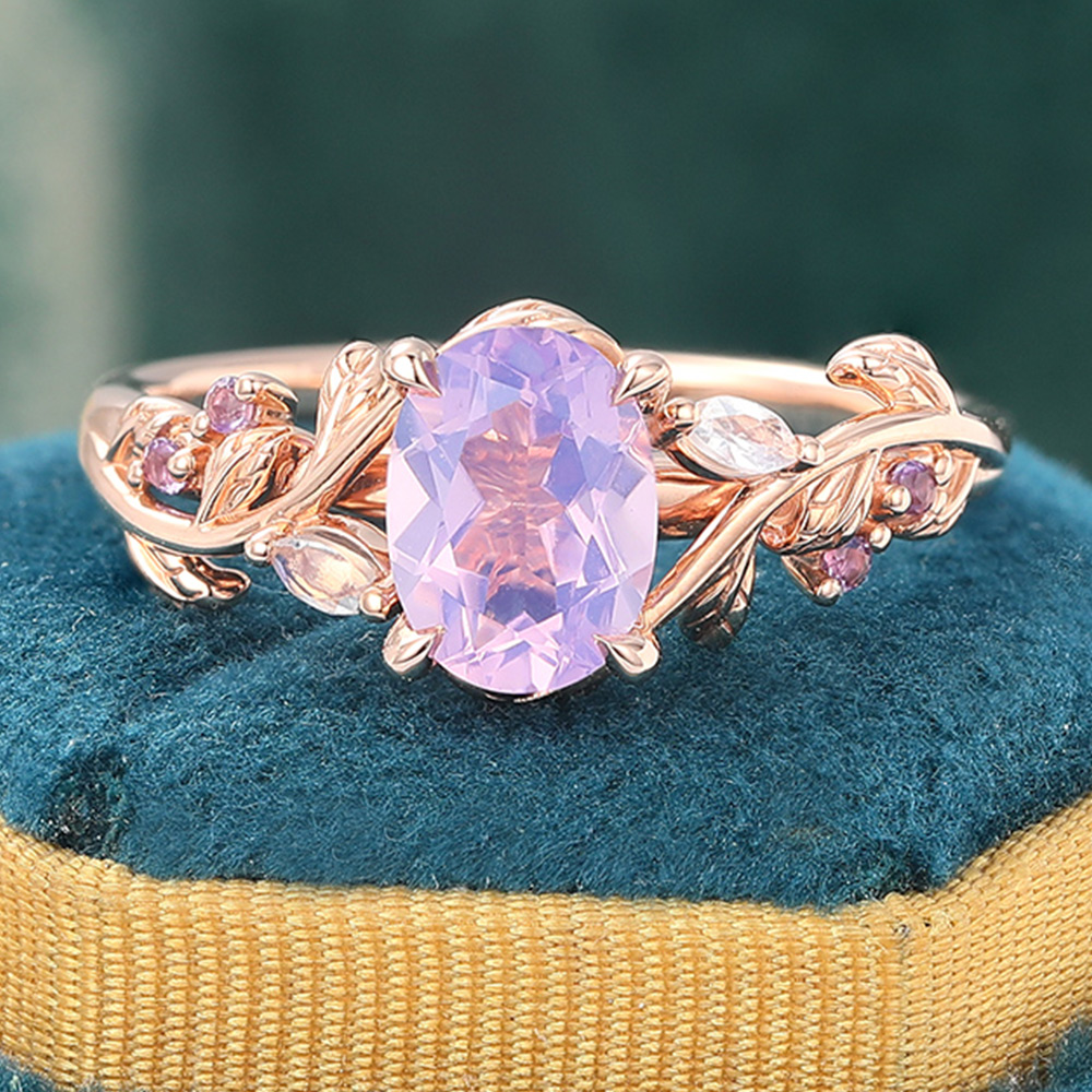 Nature-Inspired Oval Cut Lavender Amethyst Engagement Ring