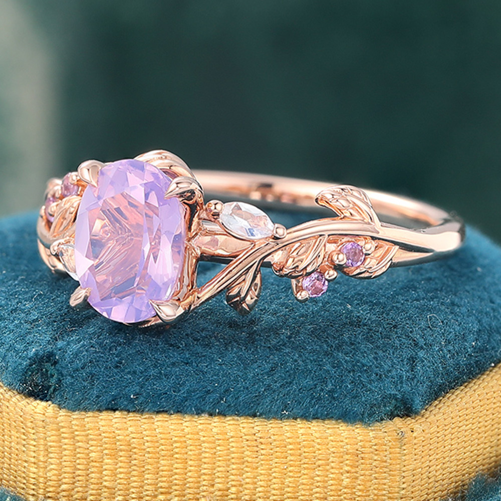 Nature-Inspired Oval Cut Lavender Amethyst Engagement Ring