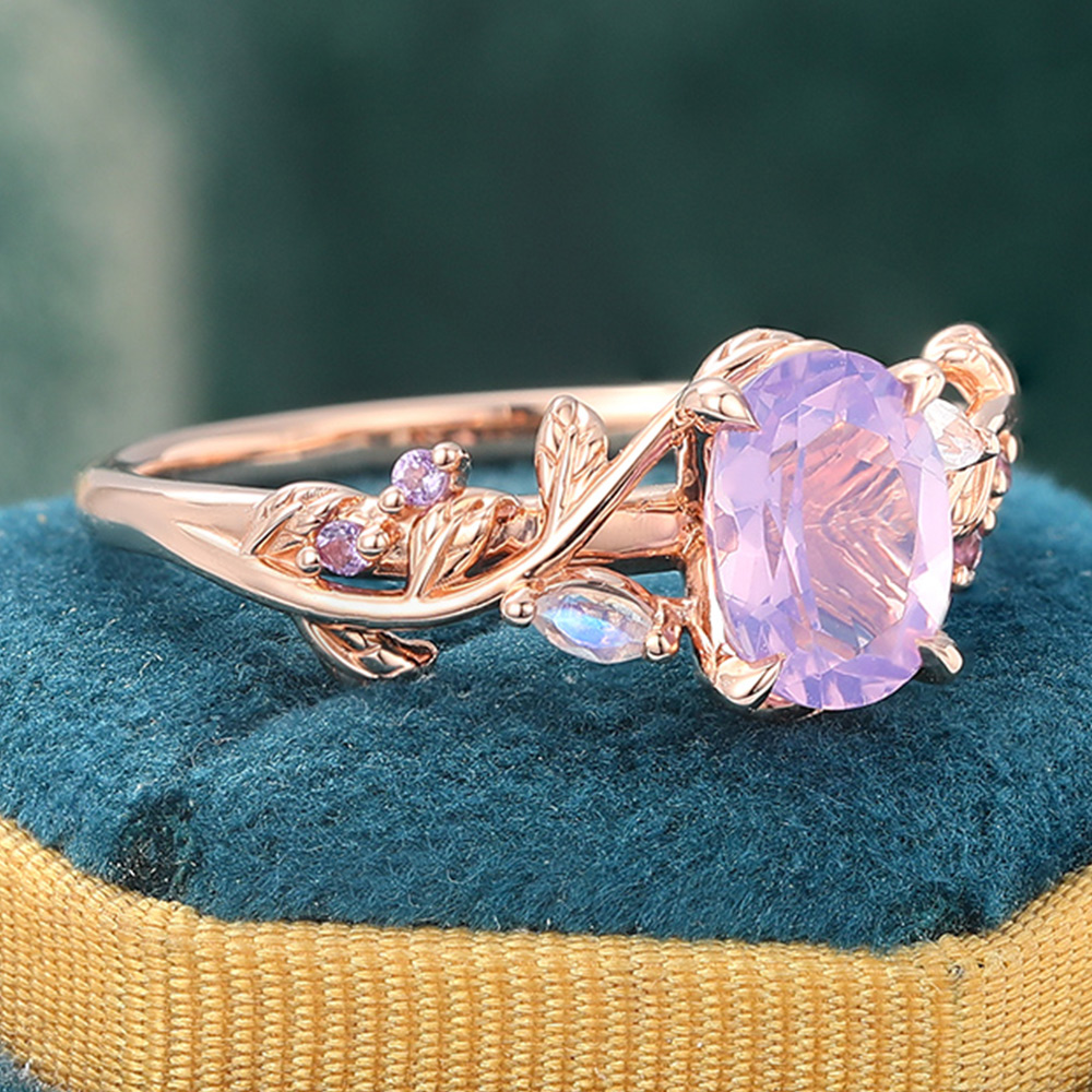 Nature-Inspired Oval Cut Lavender Amethyst Engagement Ring