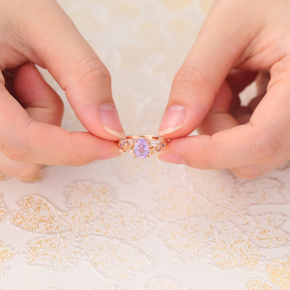 Nature-Inspired Oval Cut Lavender Amethyst Engagement Ring
