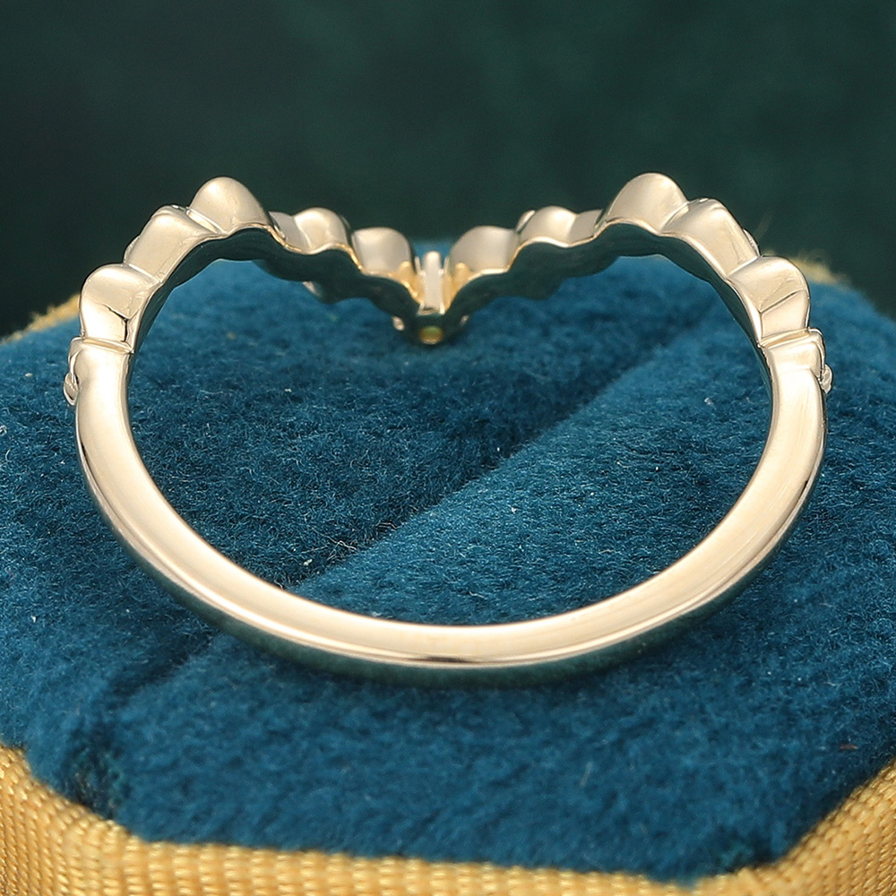 Petite Round Emerald & Moss Agate Curved Wedding Band Leaf-Inspired Stacking Ring