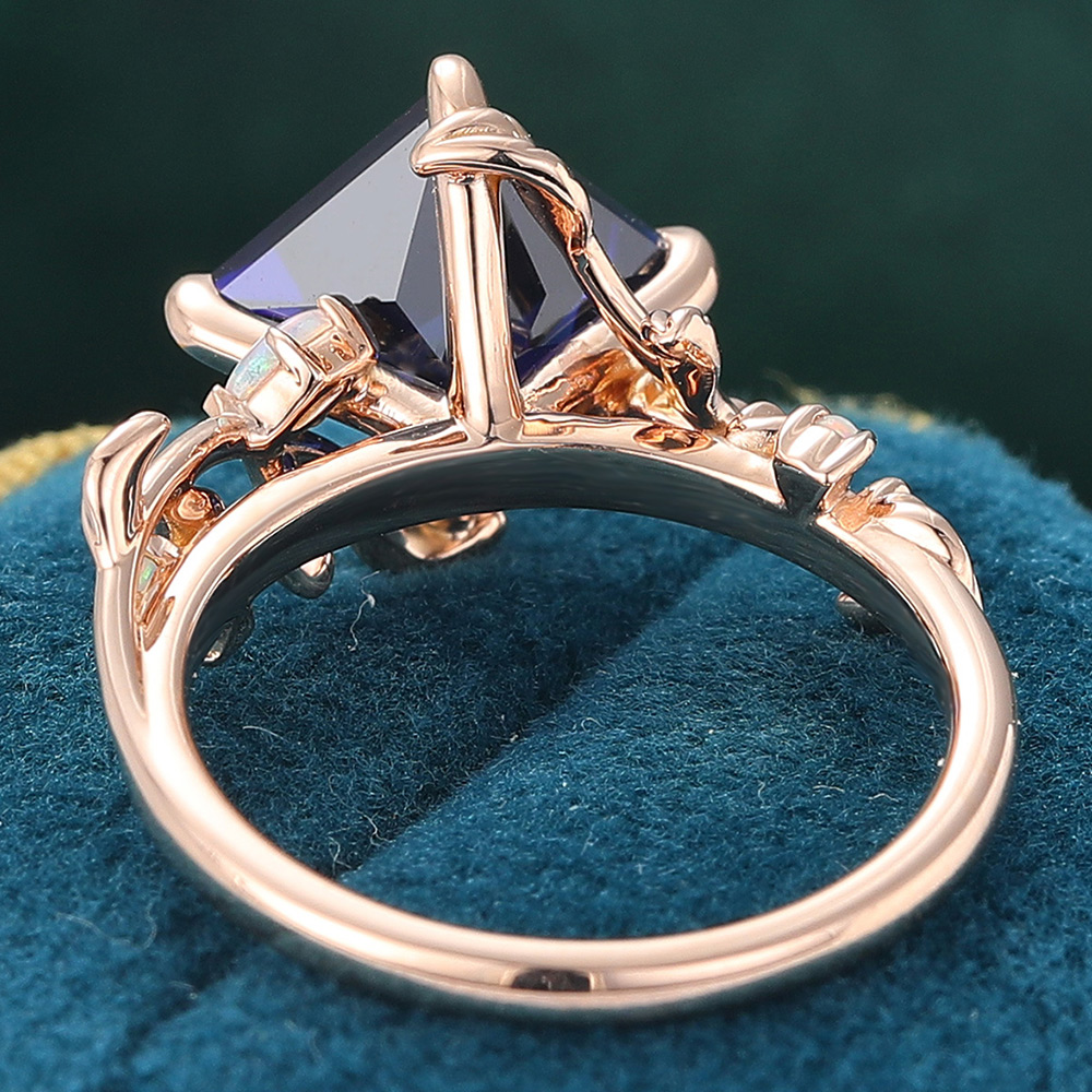Princess Cut Blue Sapphire Engagement Ring Nature Inspired Promise Ring