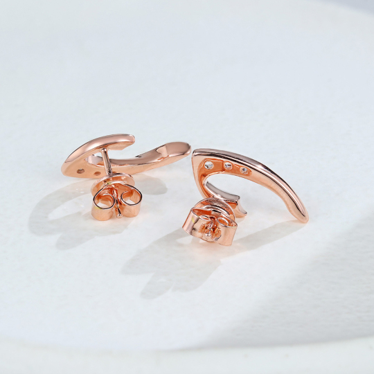14K Rose Gold Separate W White Sapphire Earrings