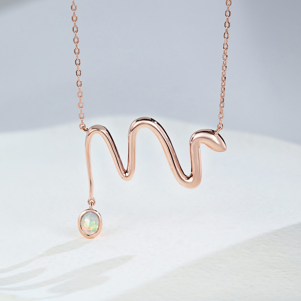 Snake Shape Rose Gold Opal Necklace